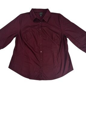 Worthington Woman Burgundy Button Front Blouse 3/4 Sleeve Work Top Plus Size 0X